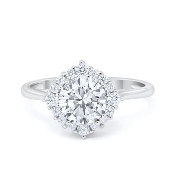 Halo Wedding Bridal Ring Round Simulated Cubic Zirconia 925 Sterling Silver